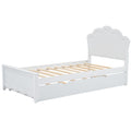 Twin Size Wood Platform Bed With Headboard And Twin Size Trundle, White Box Spring Not Required Twin White Wood Bed Frame Solid Wood Mdf