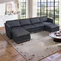 Convertible Sectional Sofa With Storage Seat 6 Seat Sofa With Reversible Chaise U Shaped Sectional Couch For Living Room,Dark Grey Black Fabric 6 Seat