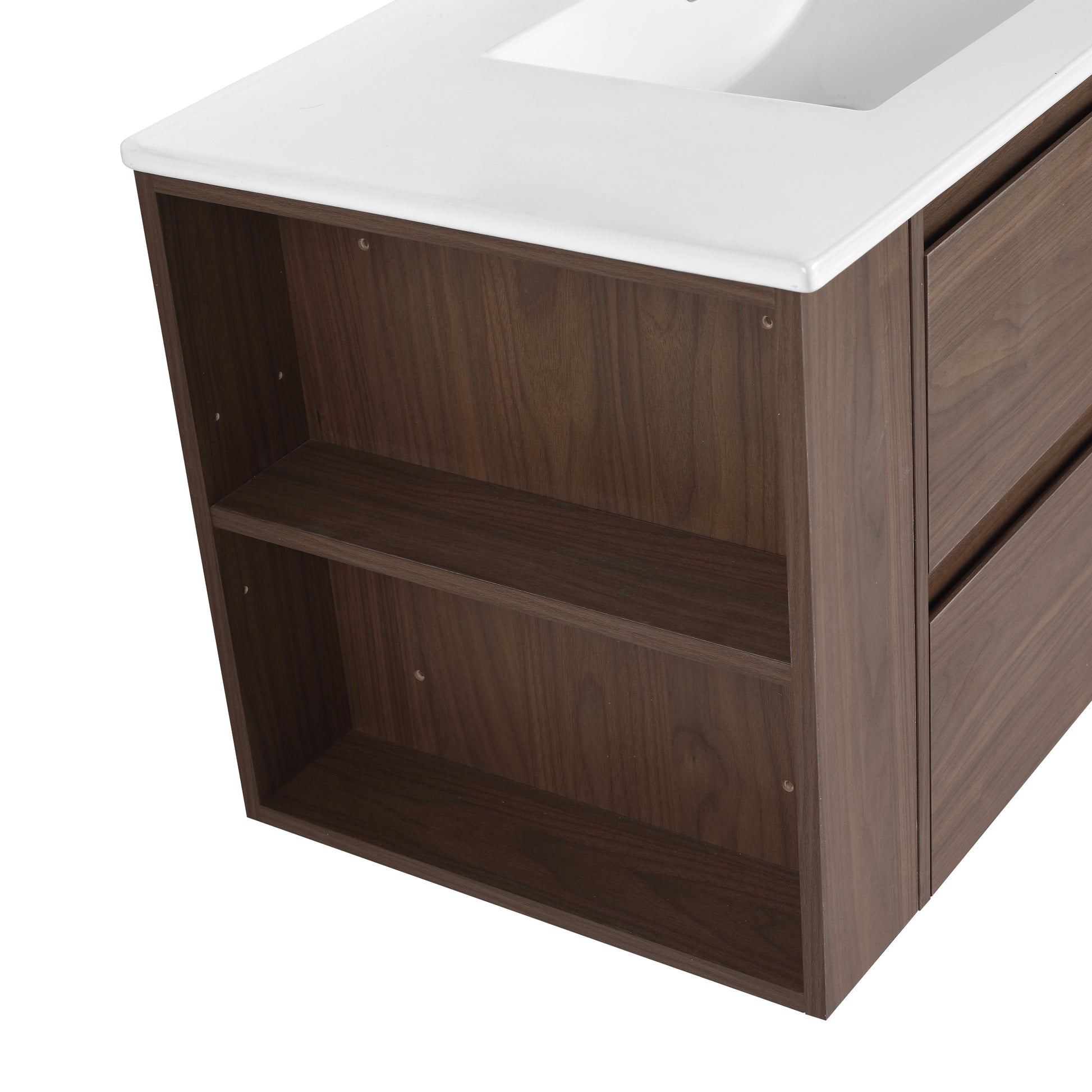 36" Wall Mounting Bathroom Vanity With Ceramic Sink, Soft Close Drawer 2 Brown Oak 1 Bathroom Wall Mounted Modern Plywood