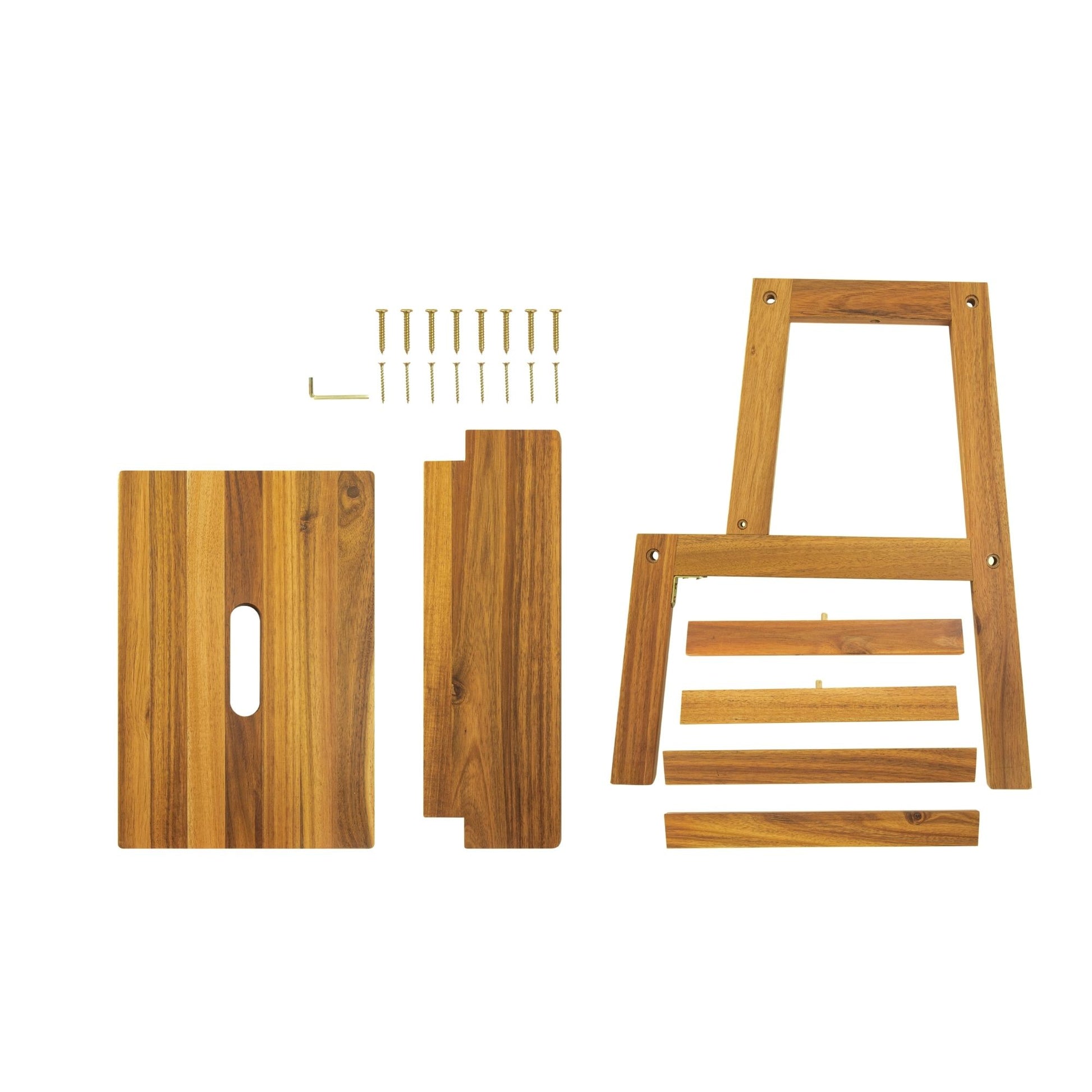 Acacia Wood Two Steps Stool Small Size Rectangle Acacia Wood Light Brown Primary Living Space American Design Acacia Wood