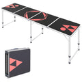 Outsunny 8Ft Portable Beer Pong Table With Adjustable Legs, Folding Camping Table, Aluminum Picnic Table, For Party, Travel, Bbq, Beach, Black And Red Black Red Aluminum