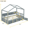 Twin Size Wooden House Bed With Shelves And A Mini Cabinet, Gray Twin Box Spring Not Required Gray Wood Bedroom Pine Bed Frame Wood