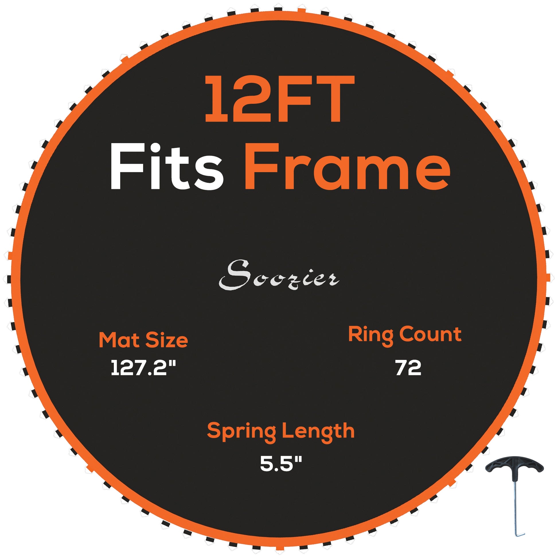 Soozier Trampoline Replacement Mat, Fits 12' Trampoline With 72 V Hooks & 5.5" Springs, Trampoline Mat With 8 Rows Of Stitching & Spring Pull Tool Spring & Frame Not Included , Orange Orange Plastic