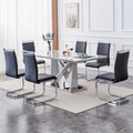 1 Table And 6 Chairs Set.Modern Grey Mdf Faux Marble Dining Table With Double V Shaped Supports.Paired With 6 Modern Pu Artificial Leather Soft Cushion With Silver Metal Legs.F Vv,C 1162 Gray Seats 6 Mdf Metal