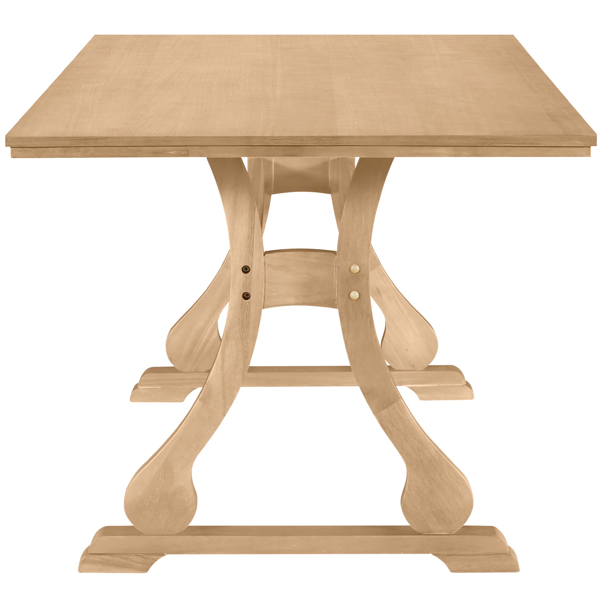 Retro 6 Piece Trestle Dining Table Set With Upholstered Dining Chairs And Dining Bench, Smooth Dining Backs For Dining Room, Living Room, Kitchen, Natural Upholstered Chair Wood Natural Beige Seats 6 Wood Dining Room Solid Wood Rubberwood Trestle