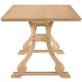 Retro 7 Piece Trestle Dining Table Set With Upholstered Dining Chairs, Smooth Dining Backs For Dining Room, Living Room, Kitchen, Natural Upholstered Chair Wood Natural Beige Seats 6 Wood Dining Room Solid Wood Rubberwood Trestle Rectangular Foam Dining