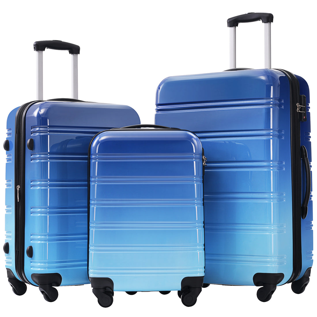 Hardshell Luggage Sets 3 Piece Gradient Color Expandable Suitcase With Spinner Wheels And Tsa Lock Lightweight 20" 24" 28" Available,Blue And Light Blue Blue Multi Pc