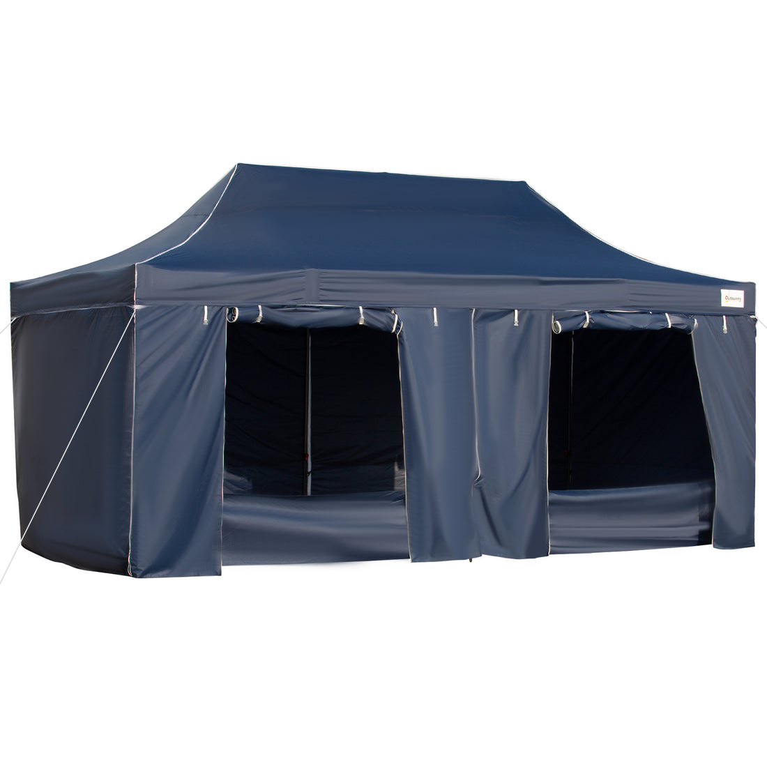 Outsunny 10' X 20' Pop Up Canopy Tent With Sidewalls & Doors, Instant Tents For Parties With Wheeled Carry Bag, Height Adjustable, For Outdoor, Garden, Patio, Blue Dark Blue Steel