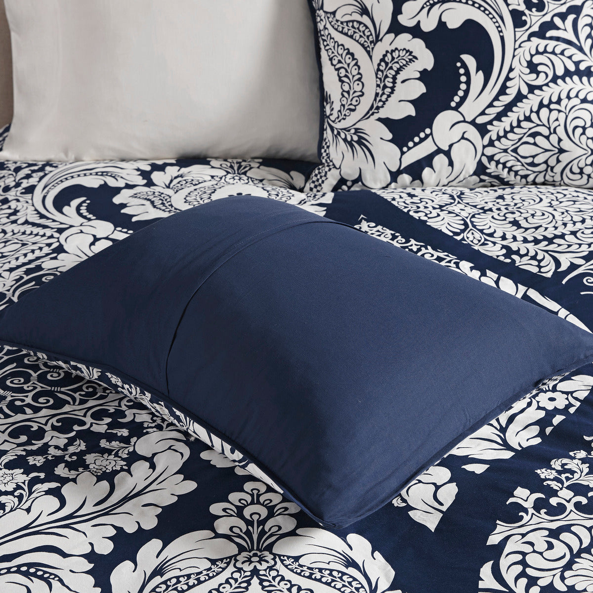 7 Piece Cotton Printed Comforter Set Indigo King King Indigo Polyester
