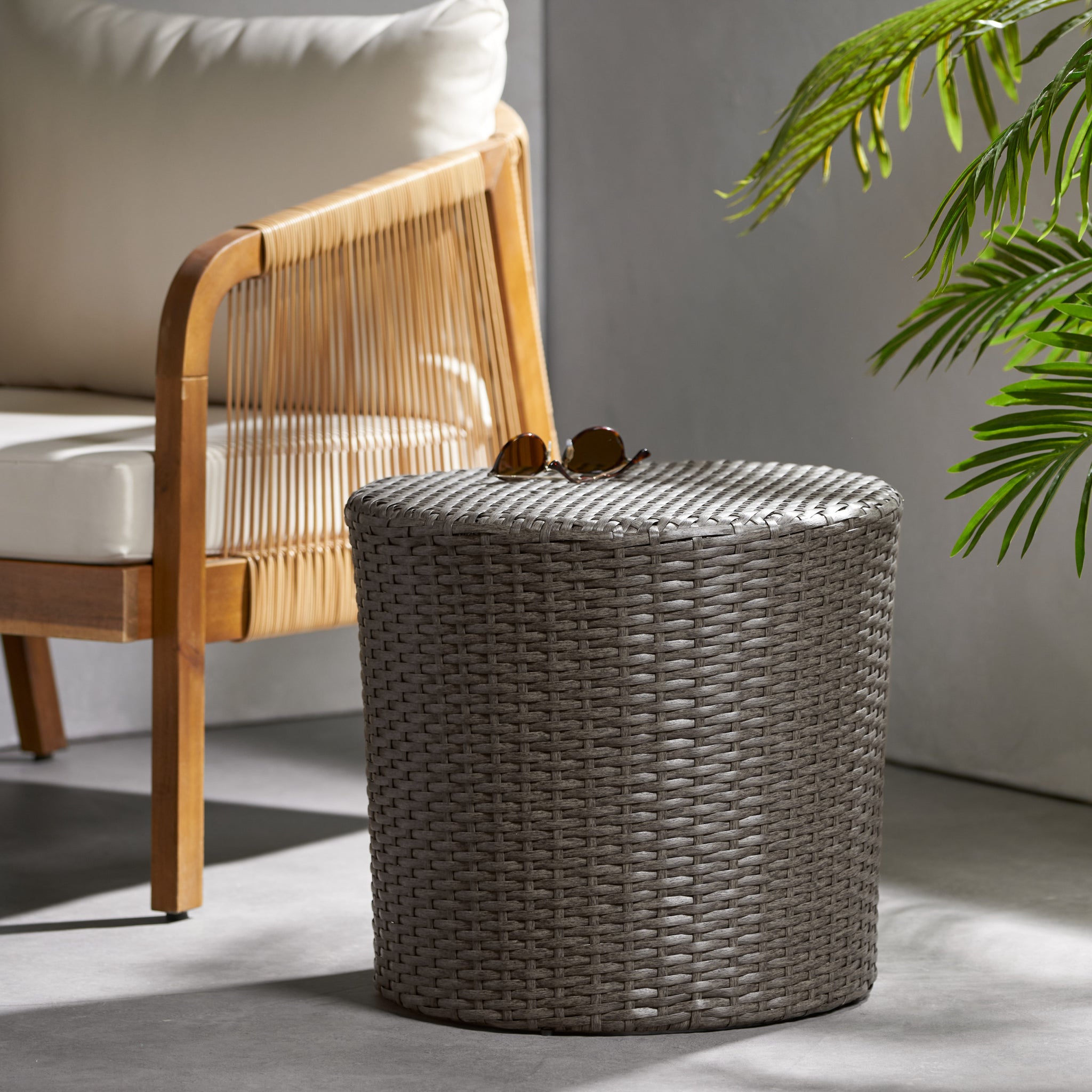 Kingstown Rd Barrel Side Table Grey Rattan