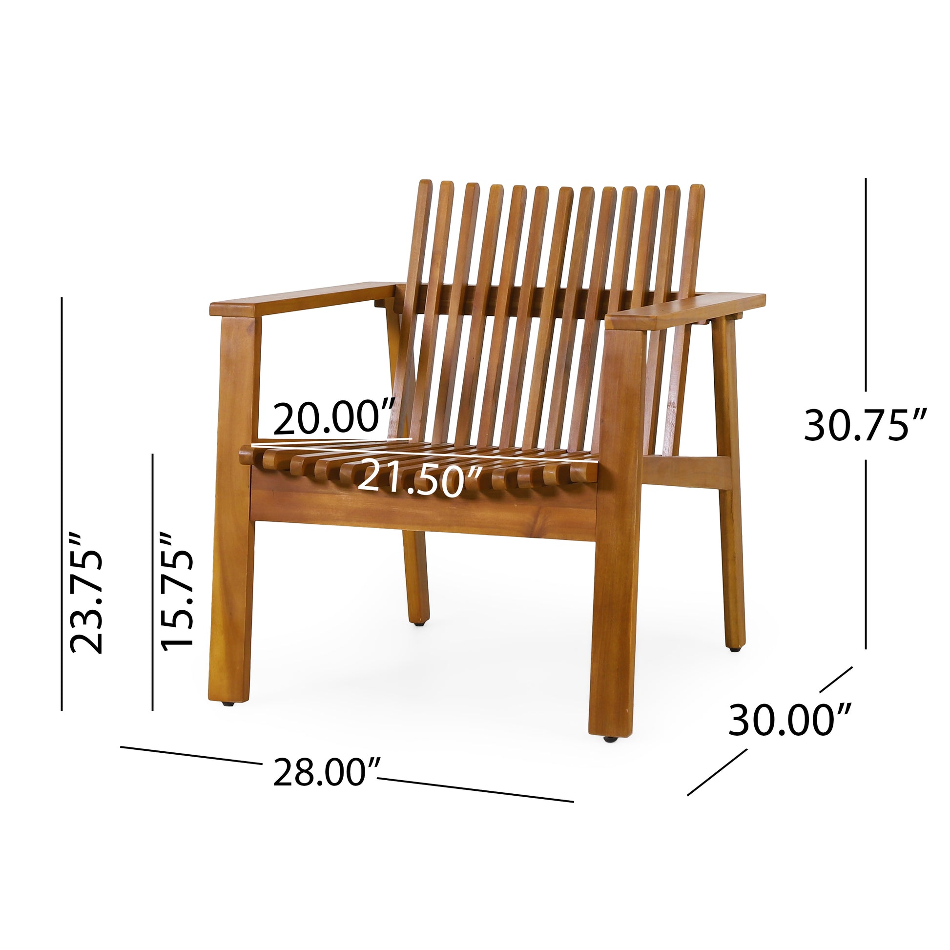 Outdoor Acacia Wood Slatted Club Chairs, Set Of 2, Teak Finish, Acacia Wood, 30"D X 28"W X 30.75"H Brown Acacia Wood