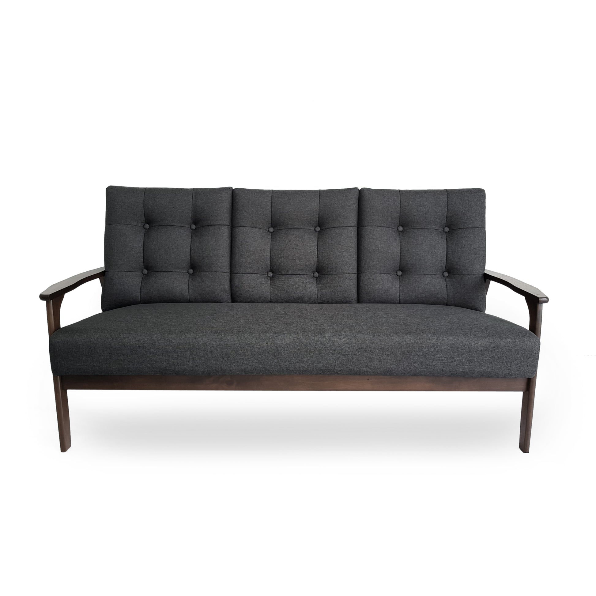 Athena Mid Century Waffle Stitch Tufted Accent Sofa With Rubberwood Legs Charcoal Grey Fabric