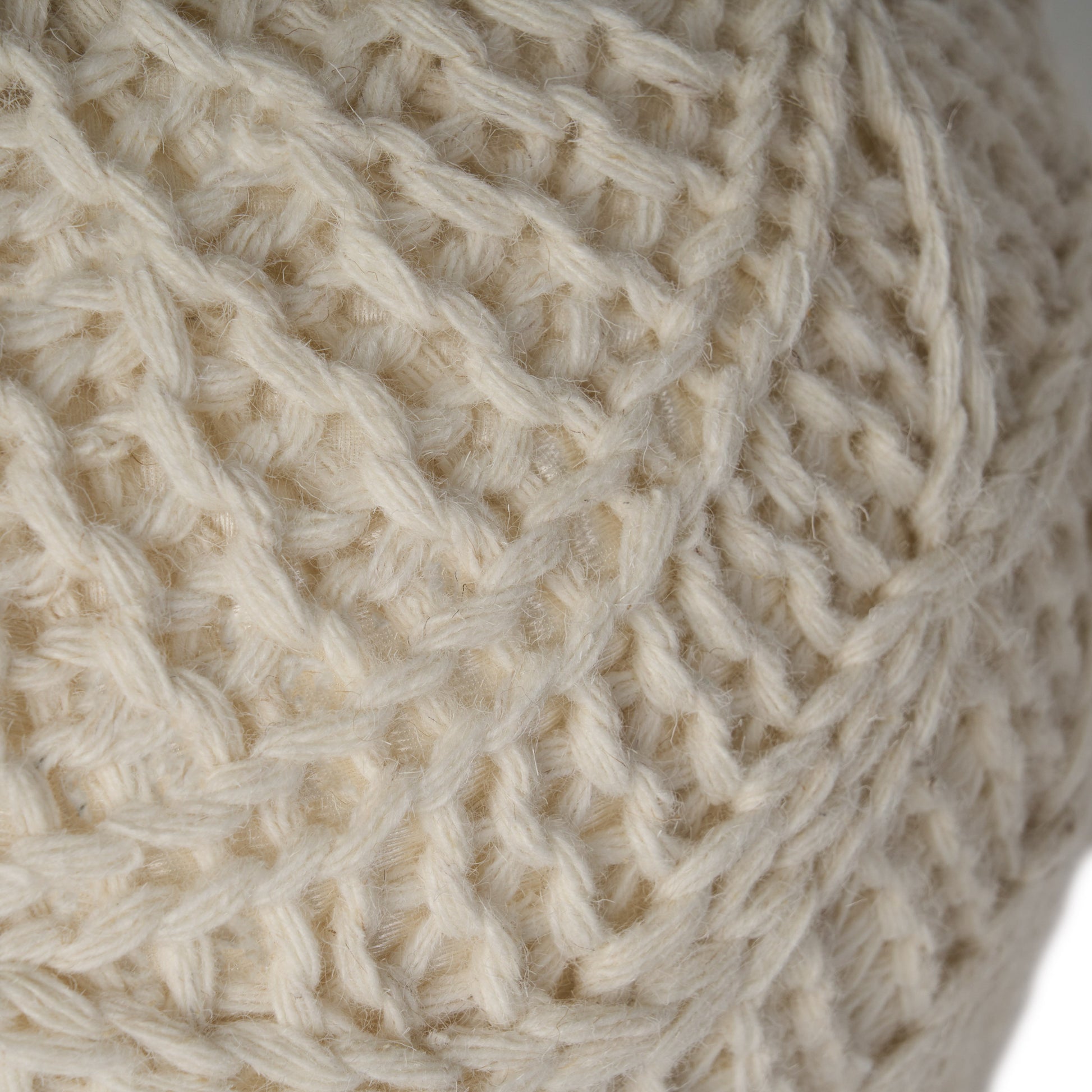 Malibu Knitted Wool 20 X 20 Round Pouf Cream Wool