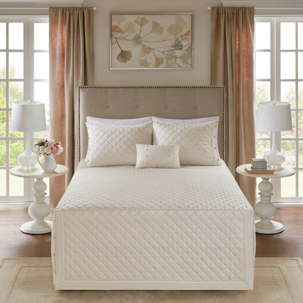 4 Piece Cotton Reversible Tailored Bedspread Set Khaki King King Khaki Cotton