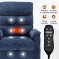 Blue Chenille Dual Motor Infinite Position Up To 350 Lbs Power Lift Recliner Chair With Power Remote, Heat Massage And Heavy Duty Motion Mechanism White Metal Primary Living Space Heavy Duty Push