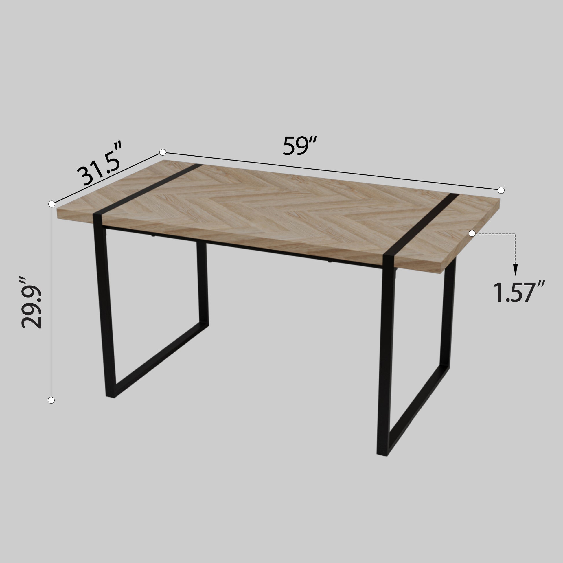 59 "Rural Industrial Rectangular Mdf Light Wood Dining Table Set And Pu Armless Dining Chair Set, 4 Piece. Kitchen Black Metal Table Leg Dining Chair Set White Natural Mdf