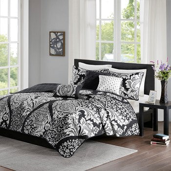7 Piece Cotton Printed Comforter Set Grey King King Grey Polyester