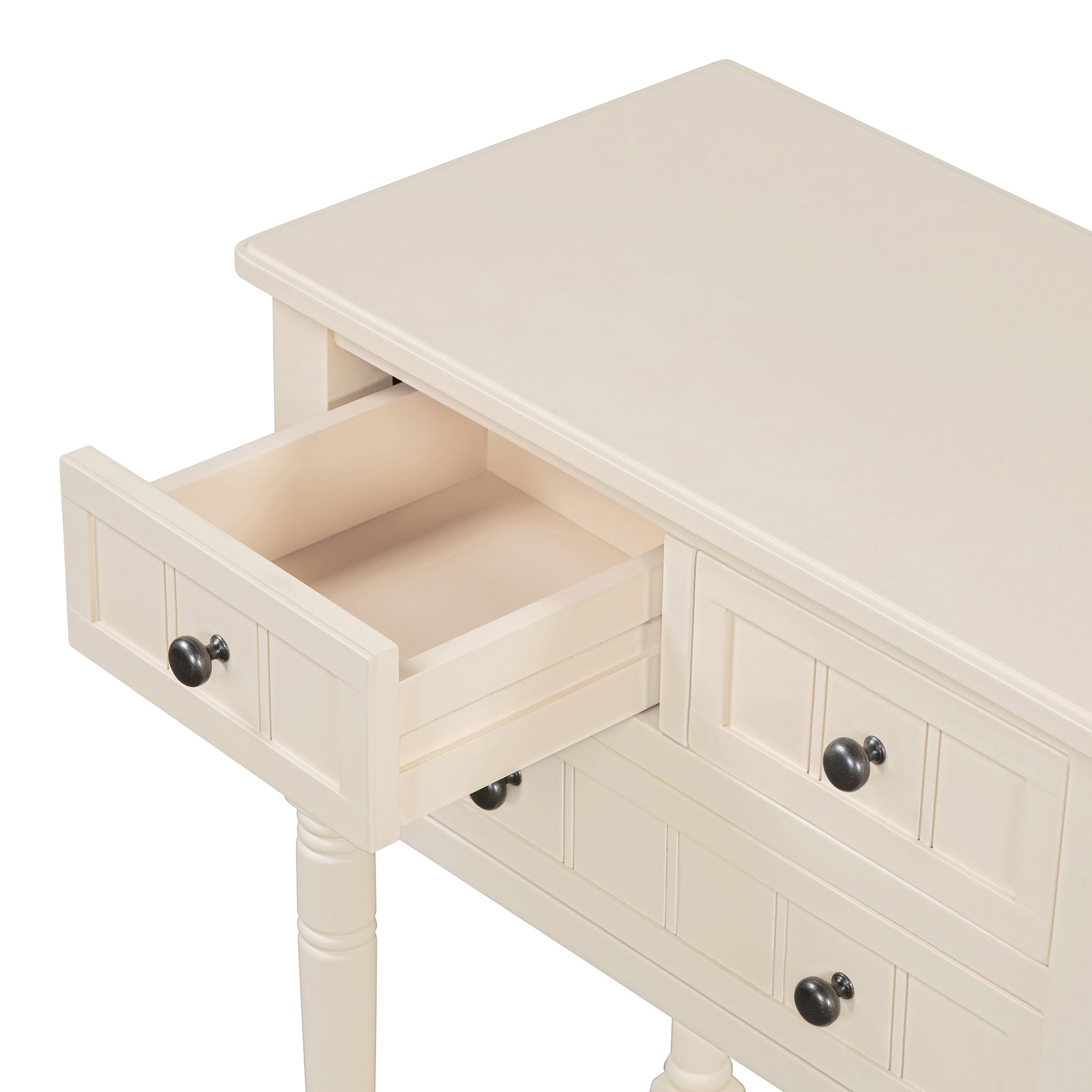 Narrow Console Table, Slim Sofa Table With Three Storage Drawers And Bottom Shelf Beige Beige Solid Wood Mdf