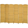 Homcom 6 Panel Room Divider, 6' Tall Folding Privacy Screen, Hand Woven Freestanding Wall Partition For Home Office, Bedroom, Nature Wood Natural Wood Polypropylene