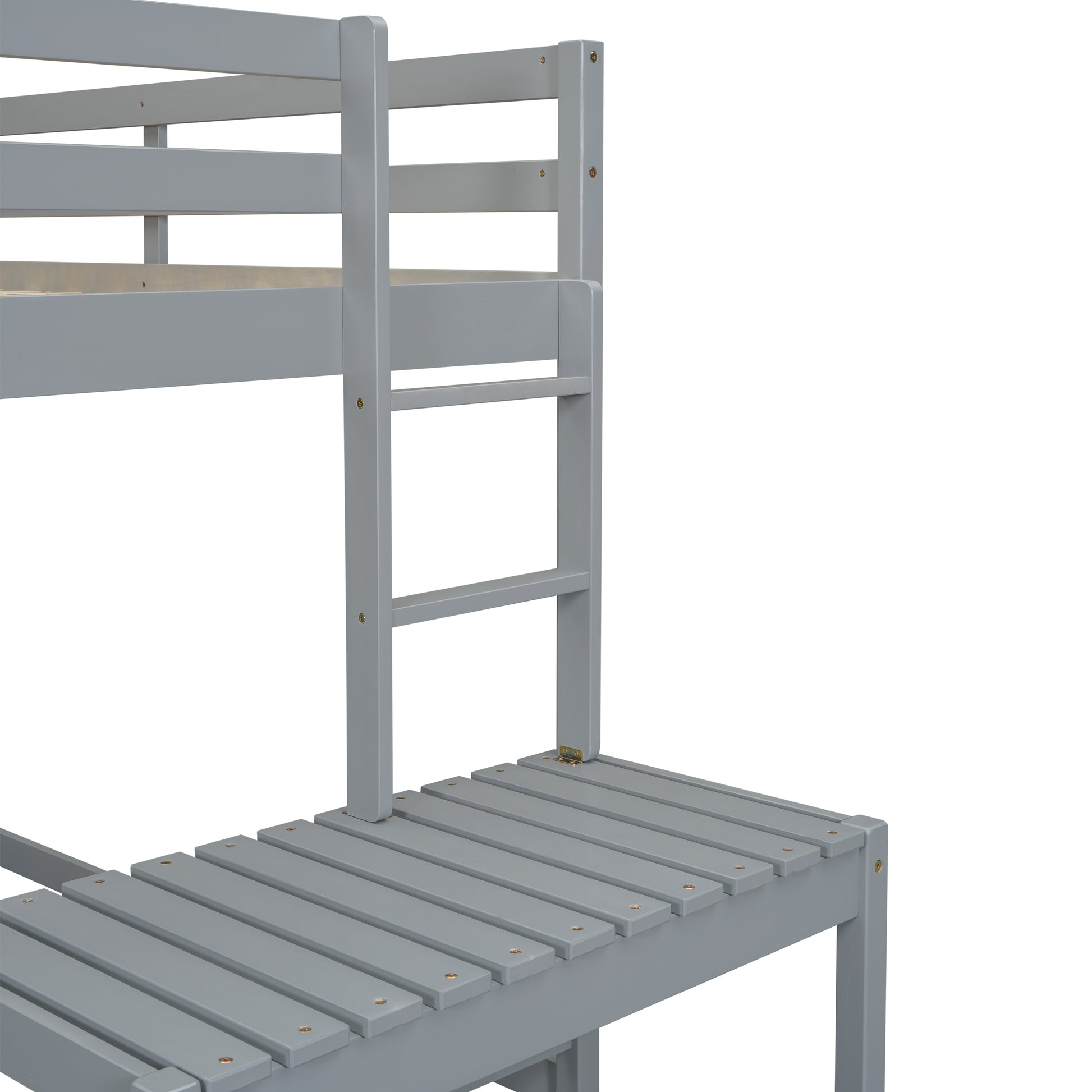 Twin Size High Loft Bed With Ladder Landing Platform, Ladders, Guardrails,Grey Twin Gray Wood Bedroom American Design Pine Bed Frame Pine