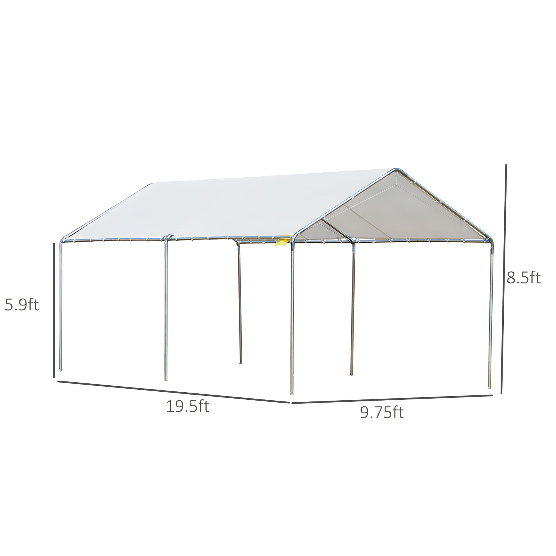 Outsunny 10'X20' Carport Heavy Duty Galvanized Car Canopy With Included Anchor Kit, 3 Reinforced Steel Cables, White White Steel