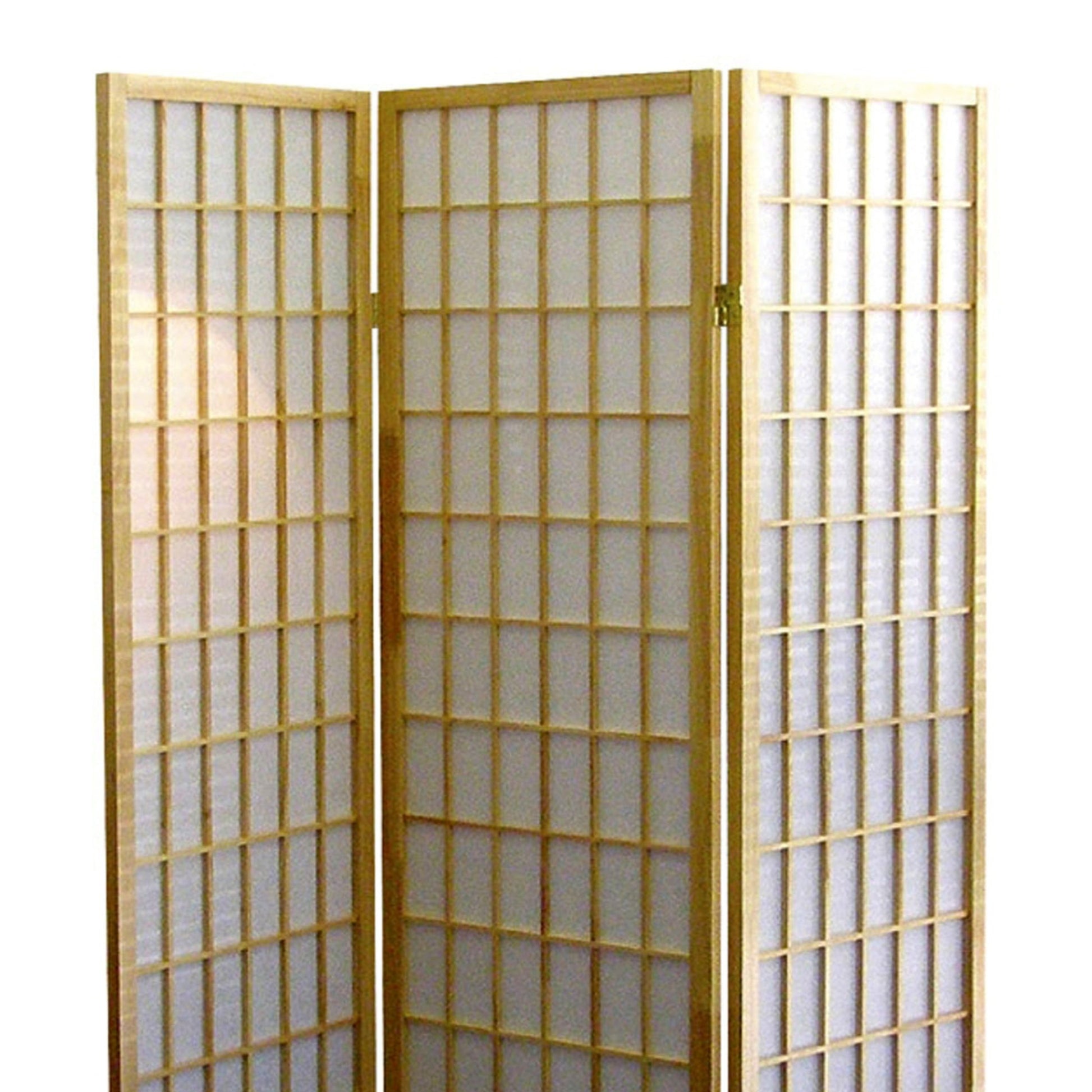 70" Tall 3 Panel Screen Room Divider, Japanese Style With Natural Wood Finish Multicolor Wood