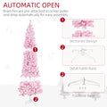 Homcom 7.5' Tall Unlit Snow Flocked Artificial Christmas Tree Slim Pencil Xmas Tree With Pine Shape And Realistic Branches, Pink Pink Plastic