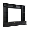 Large Wall Unit Entertainment Center With Bookshelves For Tvs Up To 78'', Modern Tv Console With Cabinets And Open Shelves, 4 In 1 Tv Stand With Golden Handles, Black, 104.2''W*81.2''H Black 70 79 Inches Mdf