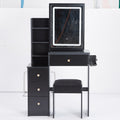 Small Size Left Bedside Cabinet Vanity Table Cushioned Stool, 2 Ac 2 Usb Power Station, Hair Dryer Bracket, Extra Large Touch Control Sliding Led Mirror, Tri Color Switching, Epa,Gcc,Ul Certificate