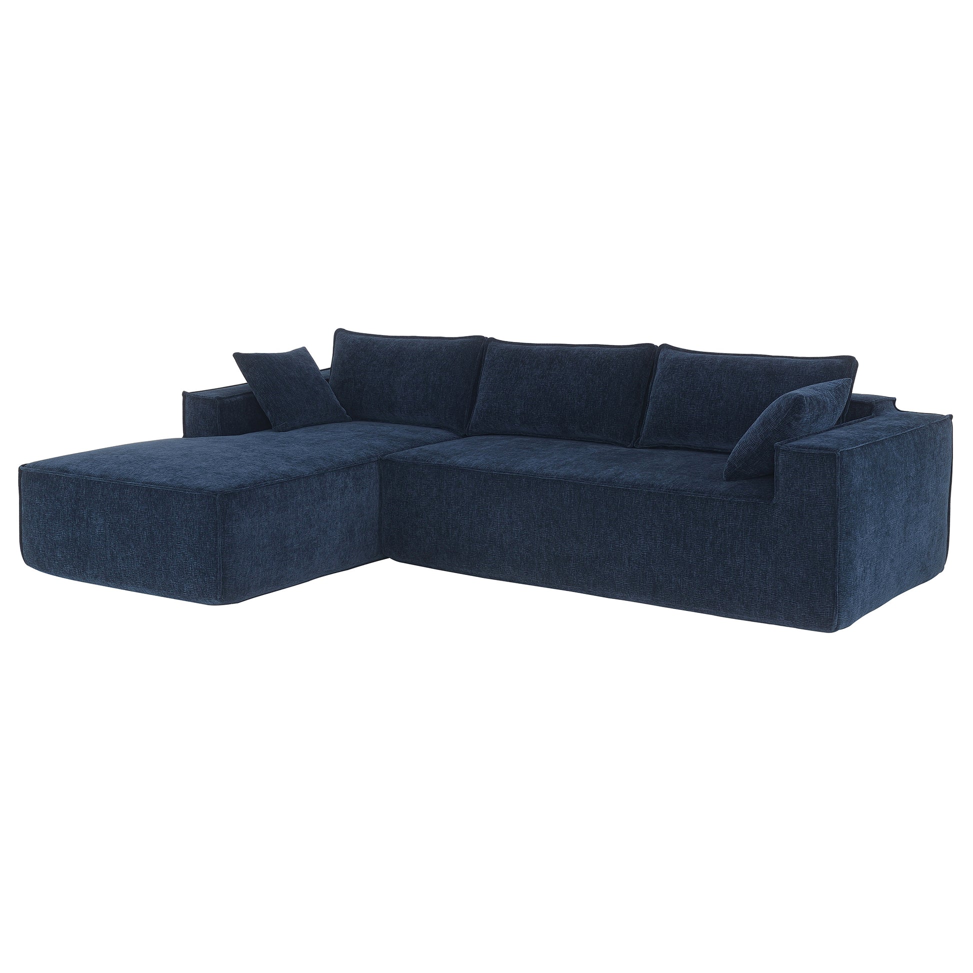 111.5*72"Minimalist Style Modular Sectional Sofa,Wrinkle Resistant Chenille Couch Set,L Shaped Sleeper Sofa Bed For Living Room,2 Pic Free Combination,No Assembly Require,3 Colors Dark Blue Chenille 4 Seat