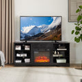 Tv Stand Electric Fireplace Glass Shelves, 3D Fireplace Tv Stand With Led Lights Wood With Usb Charging Outlet Modern Television Table Center For Tv Up To 62