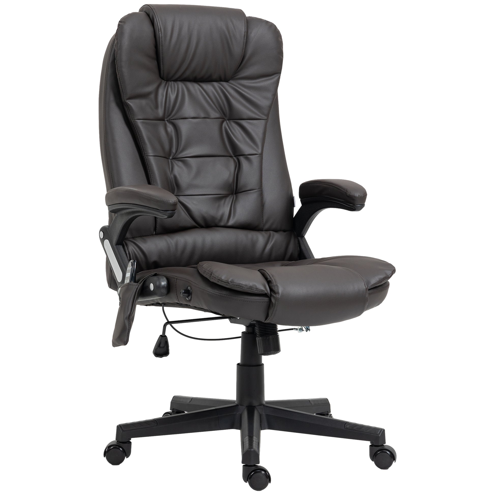 Homcom High Back Vibration Massage Office Chair With 6 Vibration Points, Heated Reclining Pu Leather Computer Chair With Armrest And Remote, Dark Brown Brown Pu