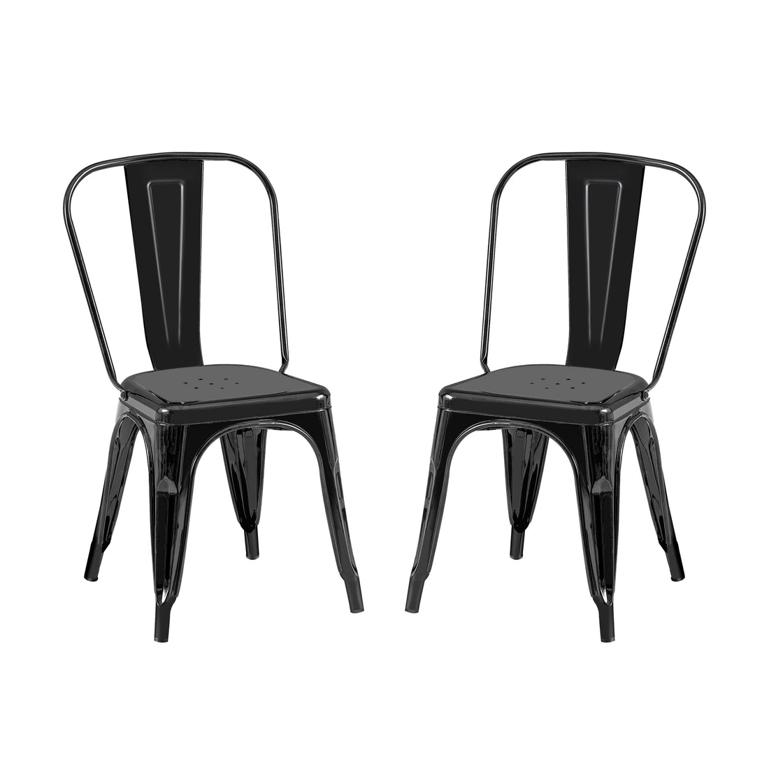 2Pc Modern High Gloss Black Metal Dining Room Kitchen Bar Chairs Contemporary Aesthetic 18 Inch Seat Height Standard Dining Black Dining Room Wipe Clean Square Contemporary,Industrial,Modern Dining