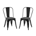 2Pc Modern High Gloss Black Metal Dining Room Kitchen Bar Chairs Contemporary Aesthetic 18 Inch Seat Height Standard Dining Black Dining Room Wipe Clean Square Contemporary,Industrial,Modern Dining