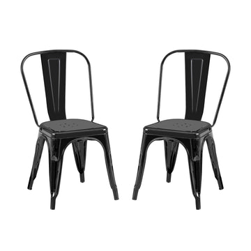 2Pc Modern High Gloss Black Metal Dining Room Kitchen Bar Chairs Contemporary Aesthetic 18 Inch Seat Height Standard Dining Black Dining Room Wipe Clean Square Contemporary,Industrial,Modern Dining