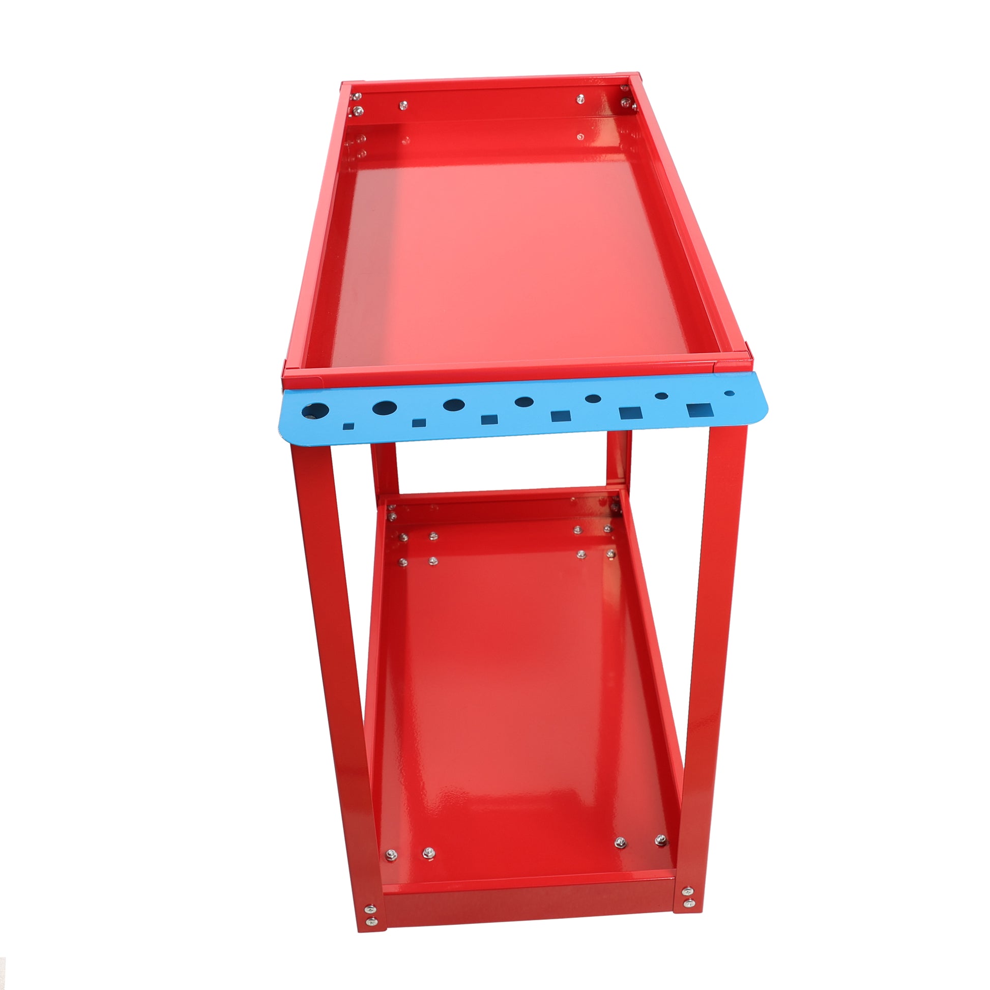 Tool Cart On Wheels, Heavy Duty Steel Utility Cart W Lockable Wheels, 400 Lbs Capacity Industrial Service Cart For Garage, Warehouse, Workshop Two Layer Bright Red Red Abs Steel Q235