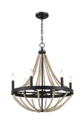 Starry Wood Chandelier Farmhouse Six Candle Light Wood Beaded Black Pendant Light For Dining Room Black,Wood Ceiling Lights Glass,Metal,Wood