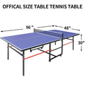 8Ft Mid Size Table Tennis Table, Foldable Ping Pong Table For Indoor & Outdoor Games With Net, 2 Table Tennis Paddles And 3 Balls Blue Mdf