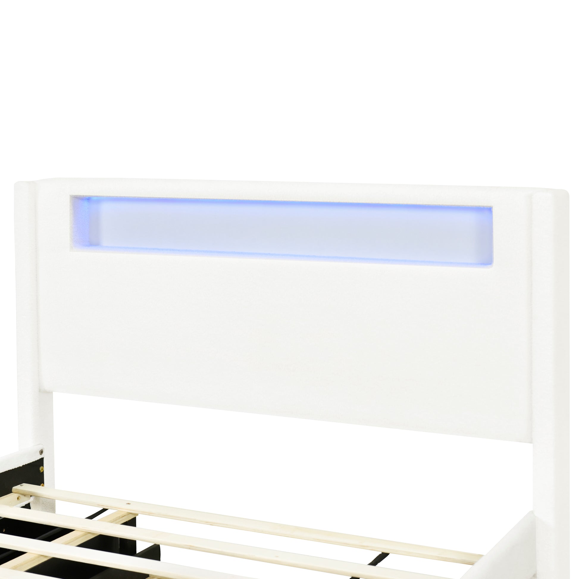 Full Size Upholstered Platform Bed With Led Frame, With Twin Size Trundle And 2 Drawers, Teddy Fleece, White White Fleece