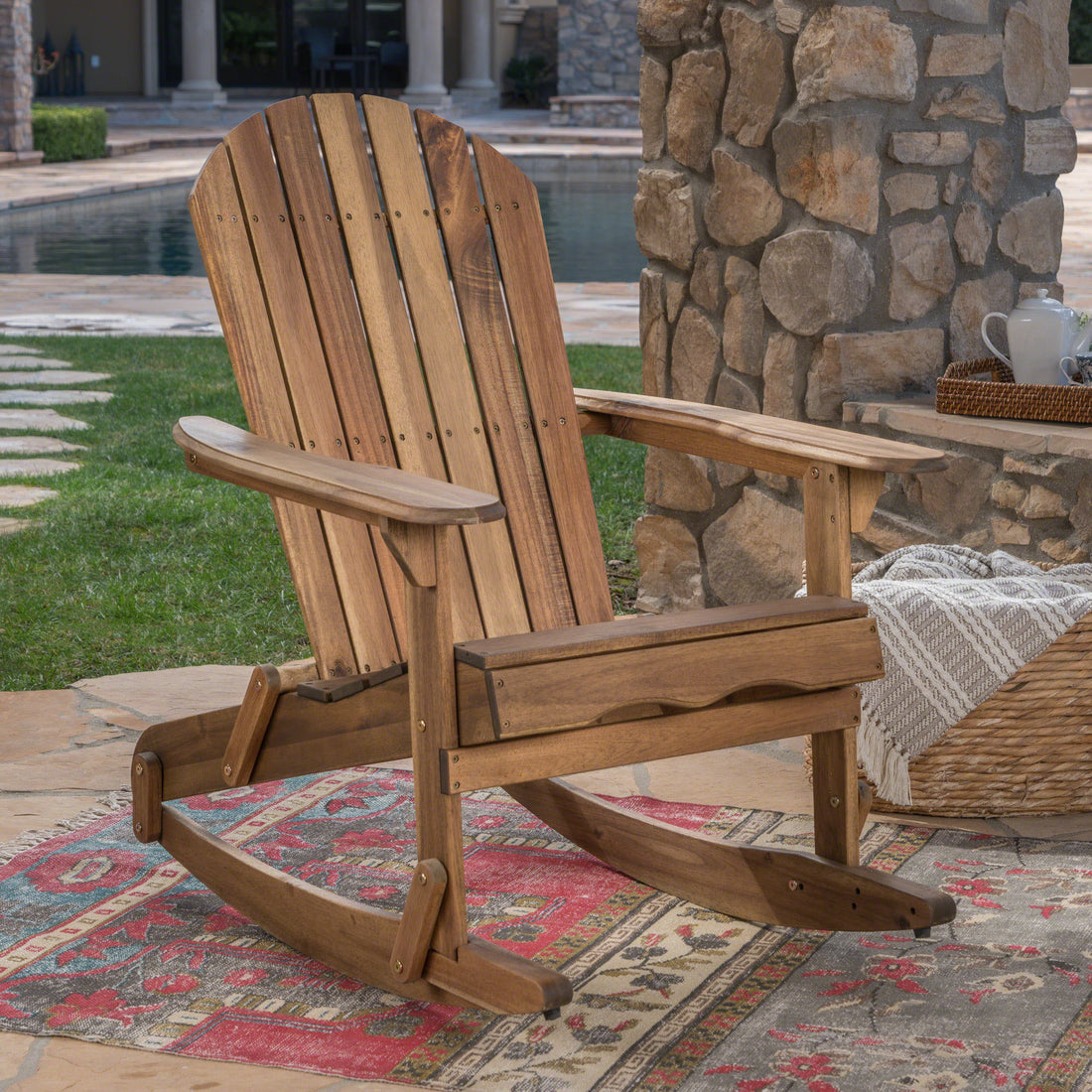 Malibu Adirondack Rocking Chair Natural Wood