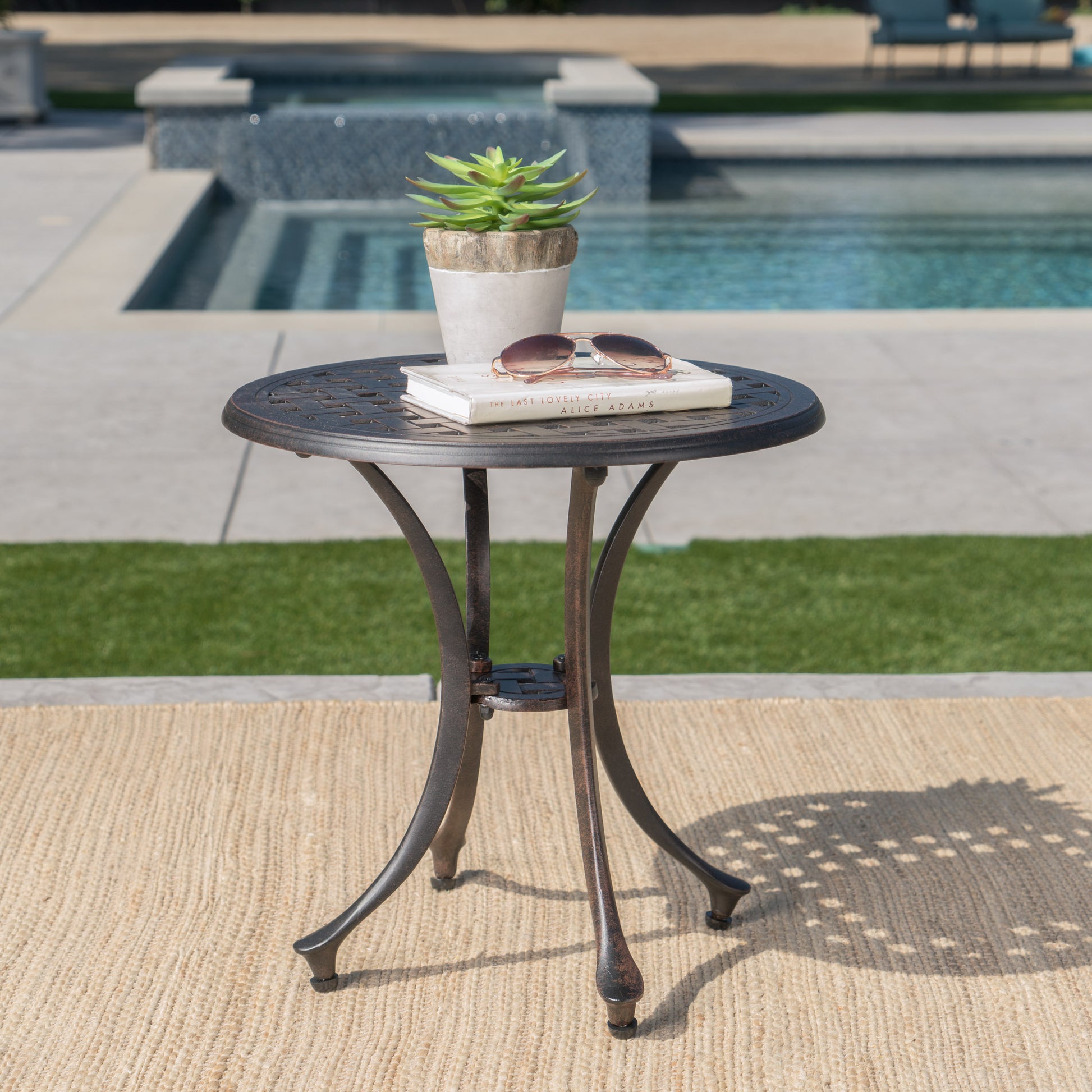 Outdoor 19" Cast Aluminum Side Table Bronze Aluminium