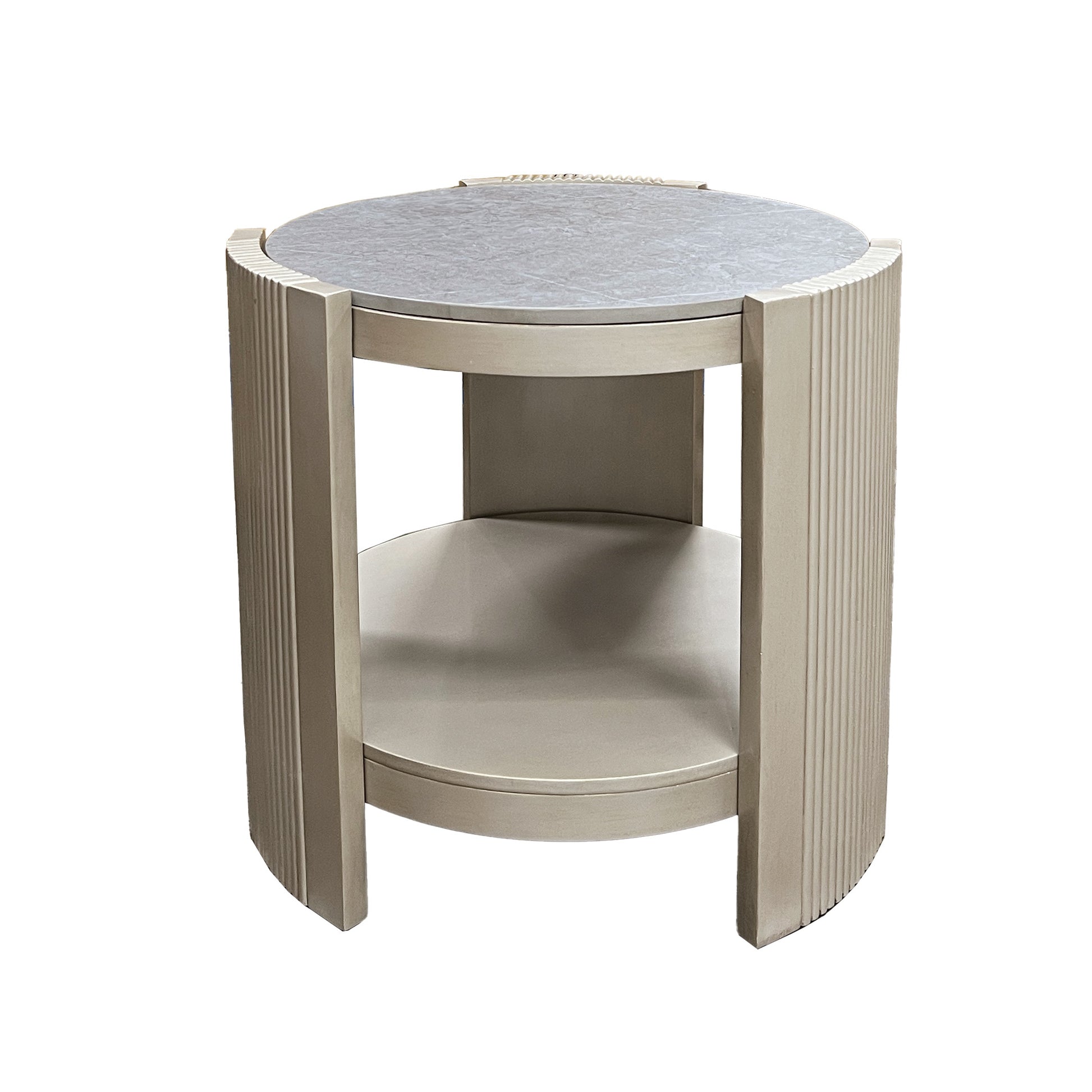 Sintered Stone And Champagne End Table With Shelf Champagne Primary Living Space Modern Shelves Round Wood