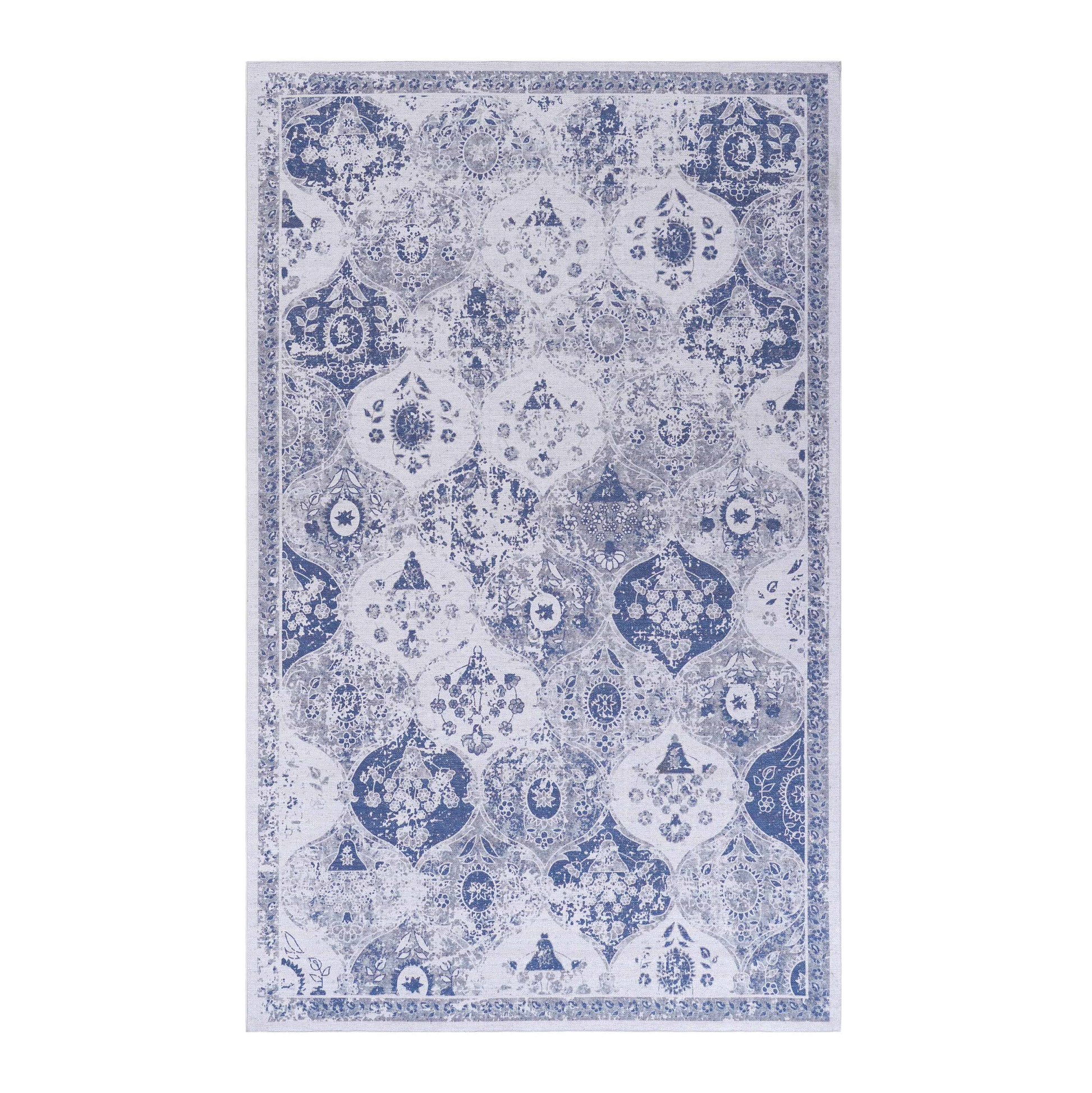 Blue Area Rug 5X8, Washable Rug, Low Pile, Non Slip, Non Shedding, Foldable, Kid & Pet Friendly Area Rugs For Living Room, Bedroom, Kitchen, Dining Room Rug Perfect Gifts, Blue, 5' X 8' Blue Chenille Polyester