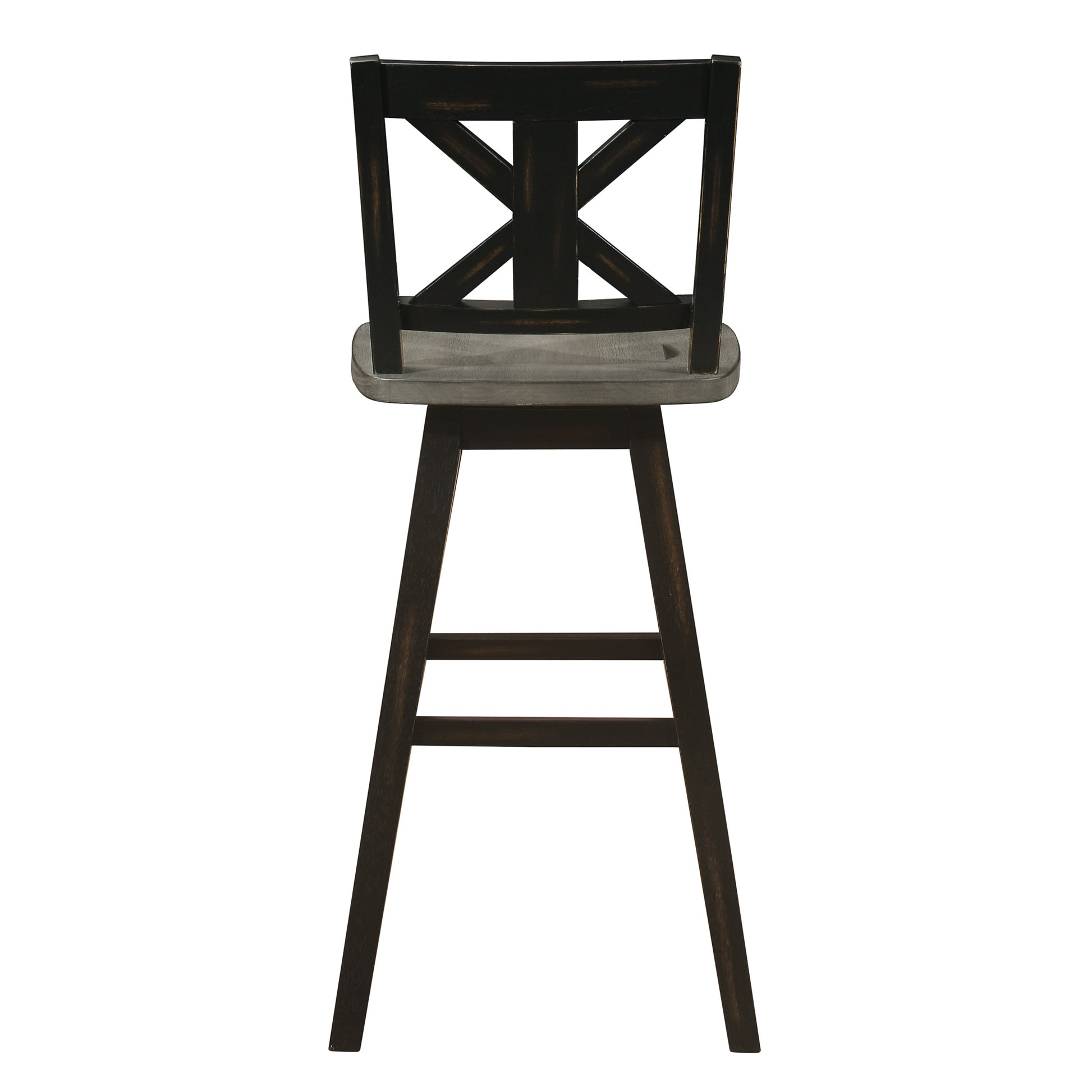 Pub Height Chairs Set Of 2, Distressed Gray And Black 360 Degree Swivel Chair Solid Rubberwood Furniture, X Back Bar Chairs Black Gray Dining Room Rustic Cross Back Solid Wood