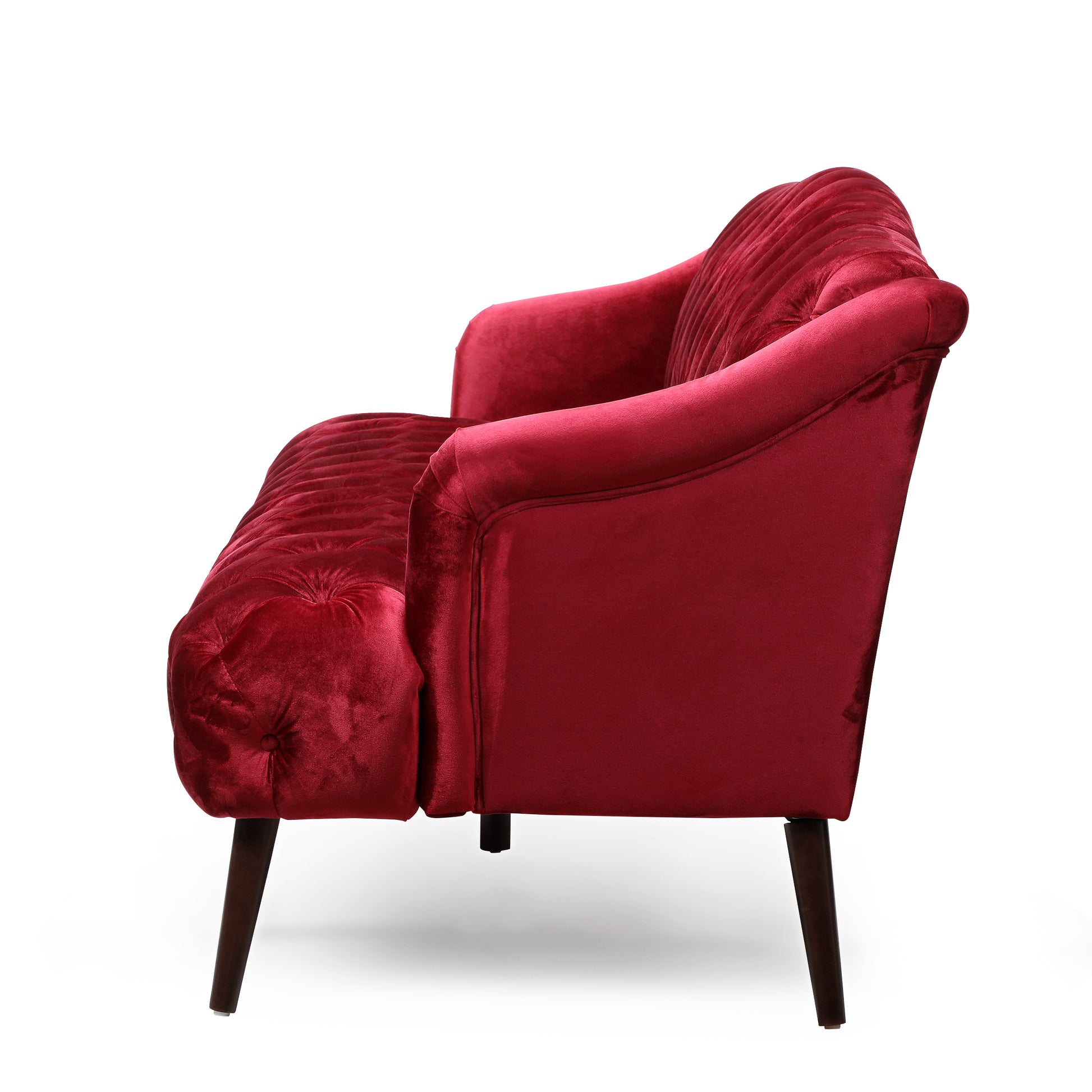 Comfy 3 Seat Sofa With Wooden Legs, Pu, For Living Room And Study Wine Red Velvet 3 Seat