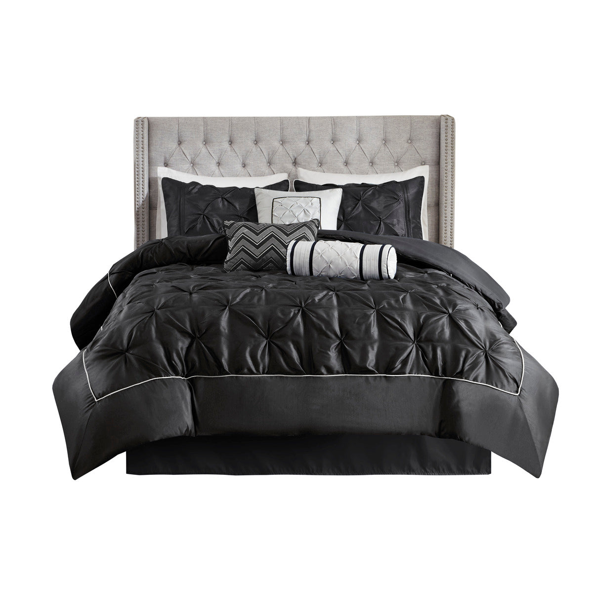 7 Piece Tufted Comforter Set Black Queen Queen Black Polyester