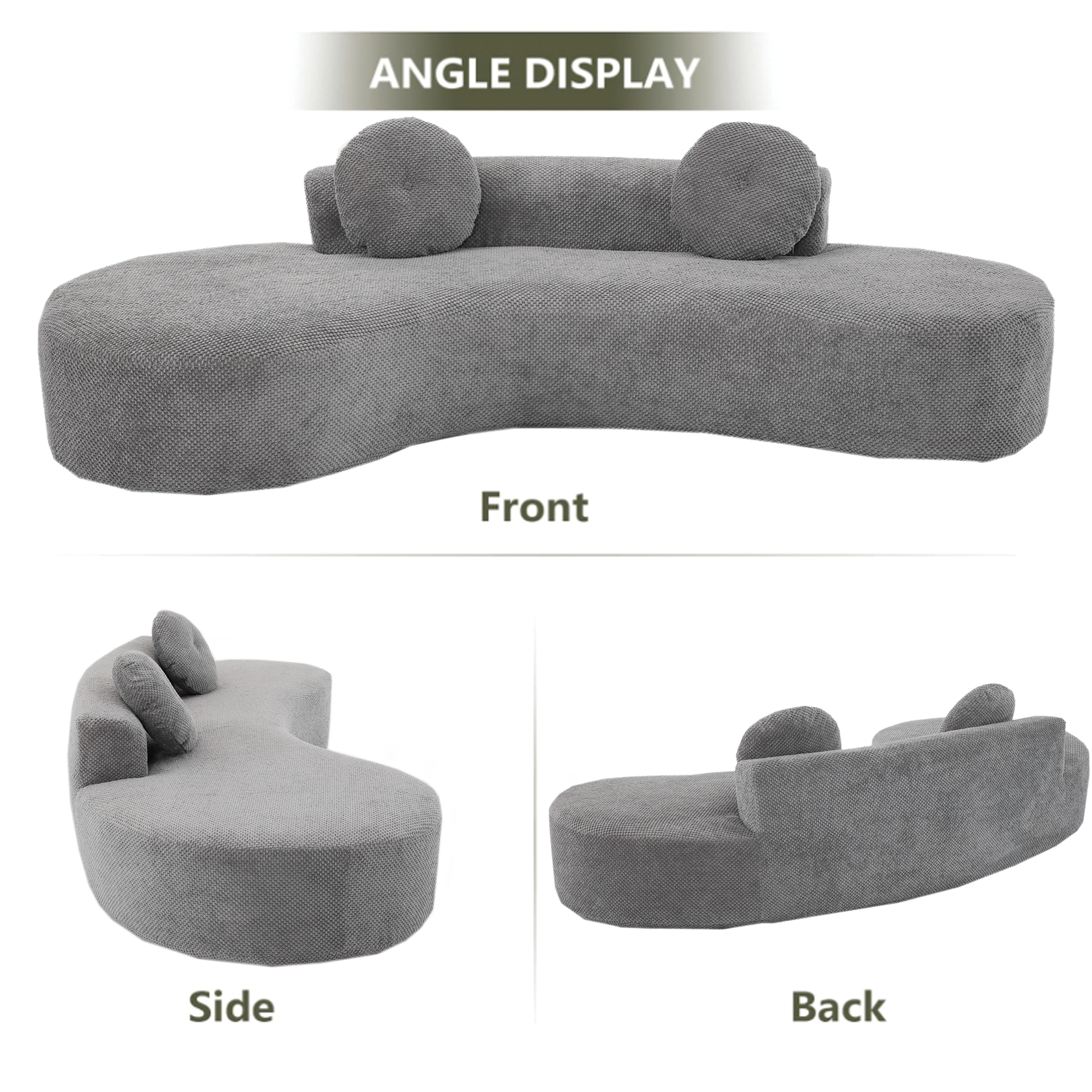 Arrived 105.5''Curved Sofa, Modern Minimalist Sofa, Cloud Couch Sofa 3 4 Seater Couch With 2 Pillows,Bedroom, No Assembly Required, Point Shaped Corduroy, Anti Wrinkle Gray Gray Polyester Primary Living Space Tight Back Soft Modern Foam Upholstered 3