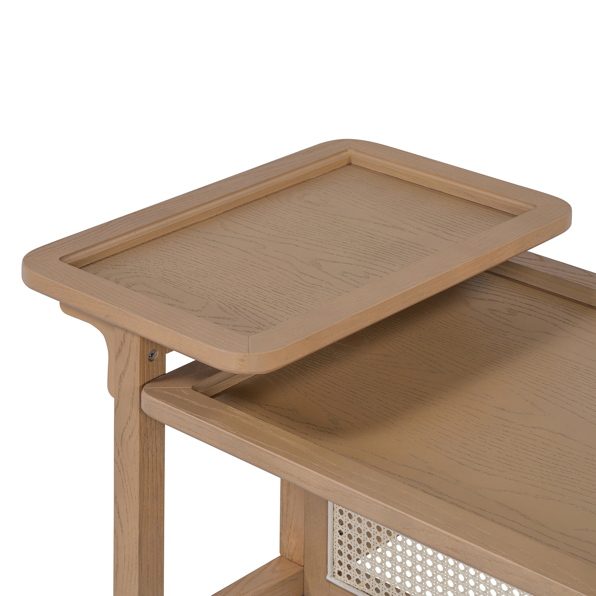 Modern 2 Piece Nesting Rattan Wood Mdf Coffee Table Set In Natural Natural Rubber Wood