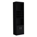 Pisek Bar Cabinet 5 Tier, Wine Cabinet, Liquor Cabinet, 12 Bottle Cubbies, 5 Shelves, Black Black Solid Wood Mdf Engineered Wood