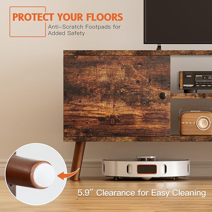 Tv Stand For 55 60 Inch Tv, Entertainment Center With Storage Cabinet, Media Console Table 2 Cabinet, Soft Hinge, Handle Door, Wooden Living Room, Office Furniture, Brown Brown 50 59 Inches Wood